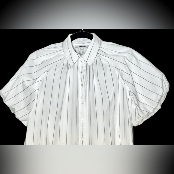 NWT Madewell Shirred Bubble-Sleeve Button-Up Shirt, White w/ Black Stripes, XXS - Picture 8 of 15